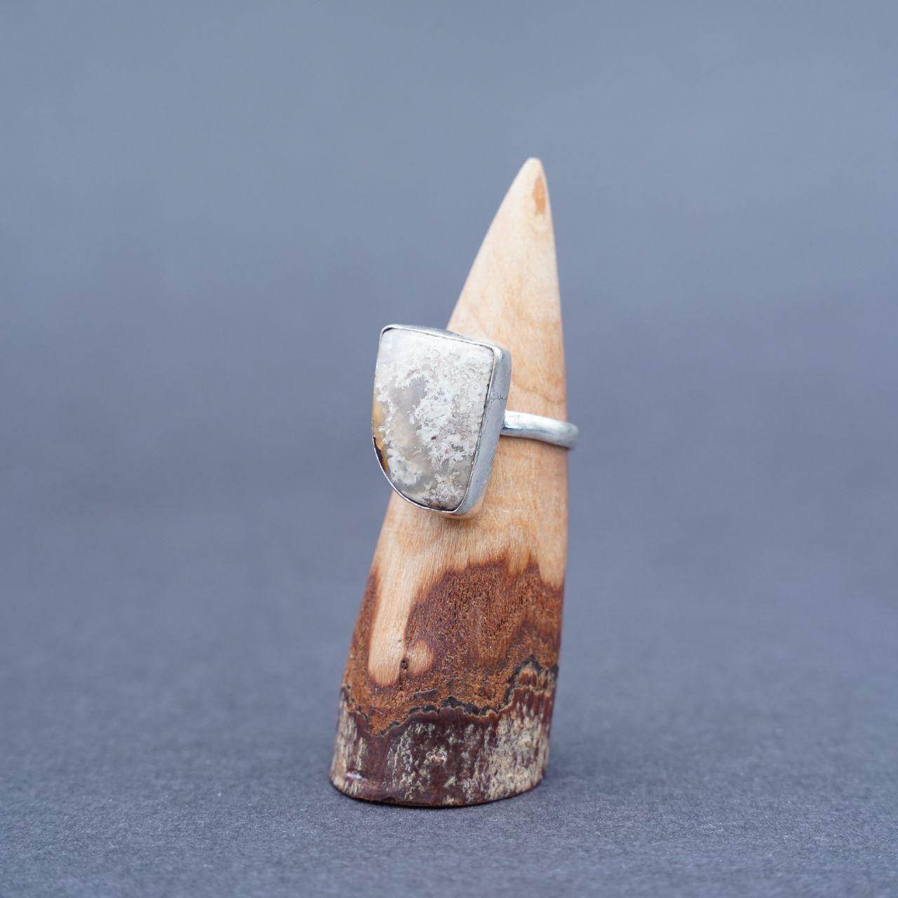 Silver Plated Dendrite Opal Gemstone Ring Size P1/2