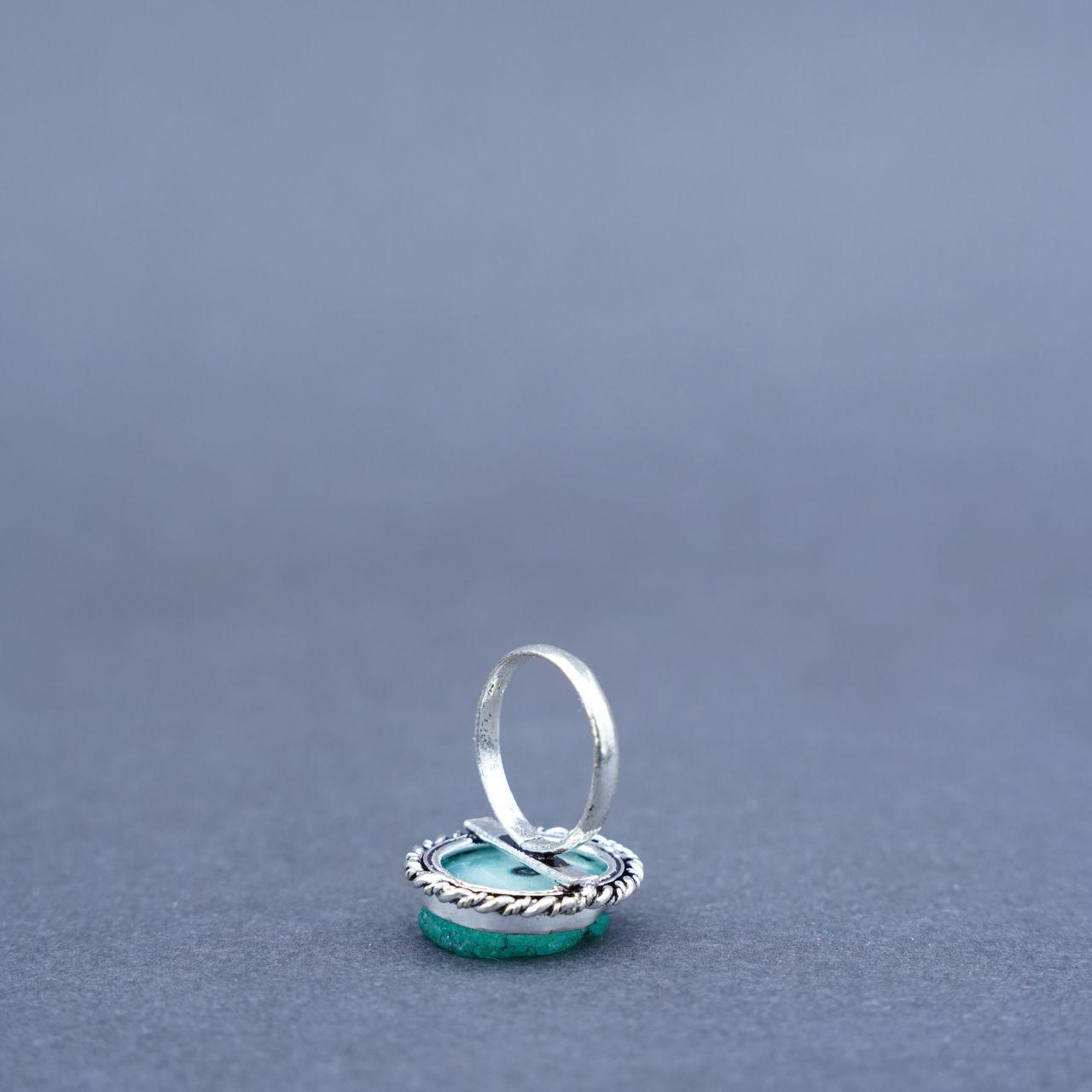 Silver Plated Slice Agate Gemstone Ring Size N1/2