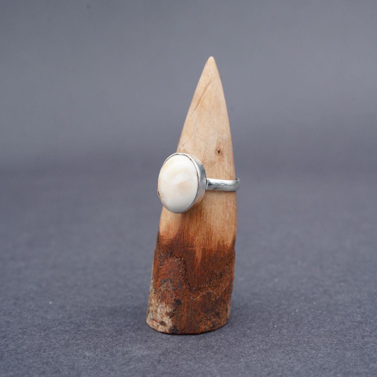 Silver Plated White Scolecite Gemstone Ring Size N1/2