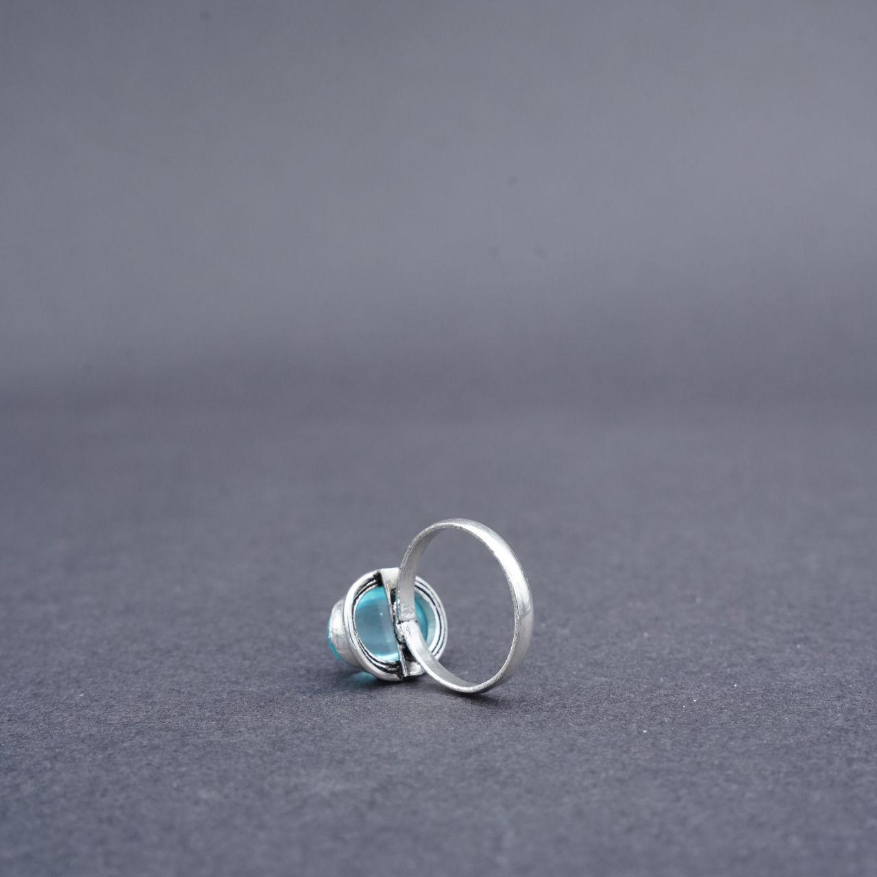 Silver Plated Aquamarine Gemstone Ring Size O