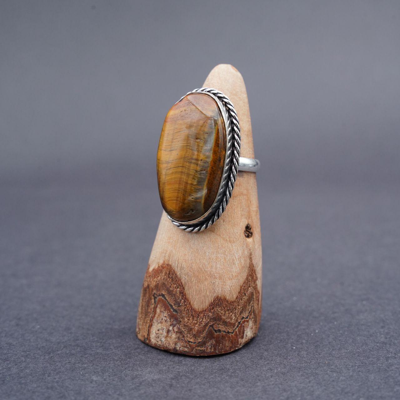 Silver Plated Tiger's Eye Gemstone Ring Size T