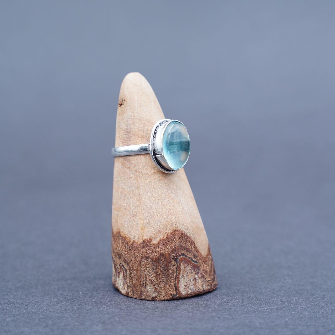 Silver Plated Aquamarine Gemstone Ring Size S