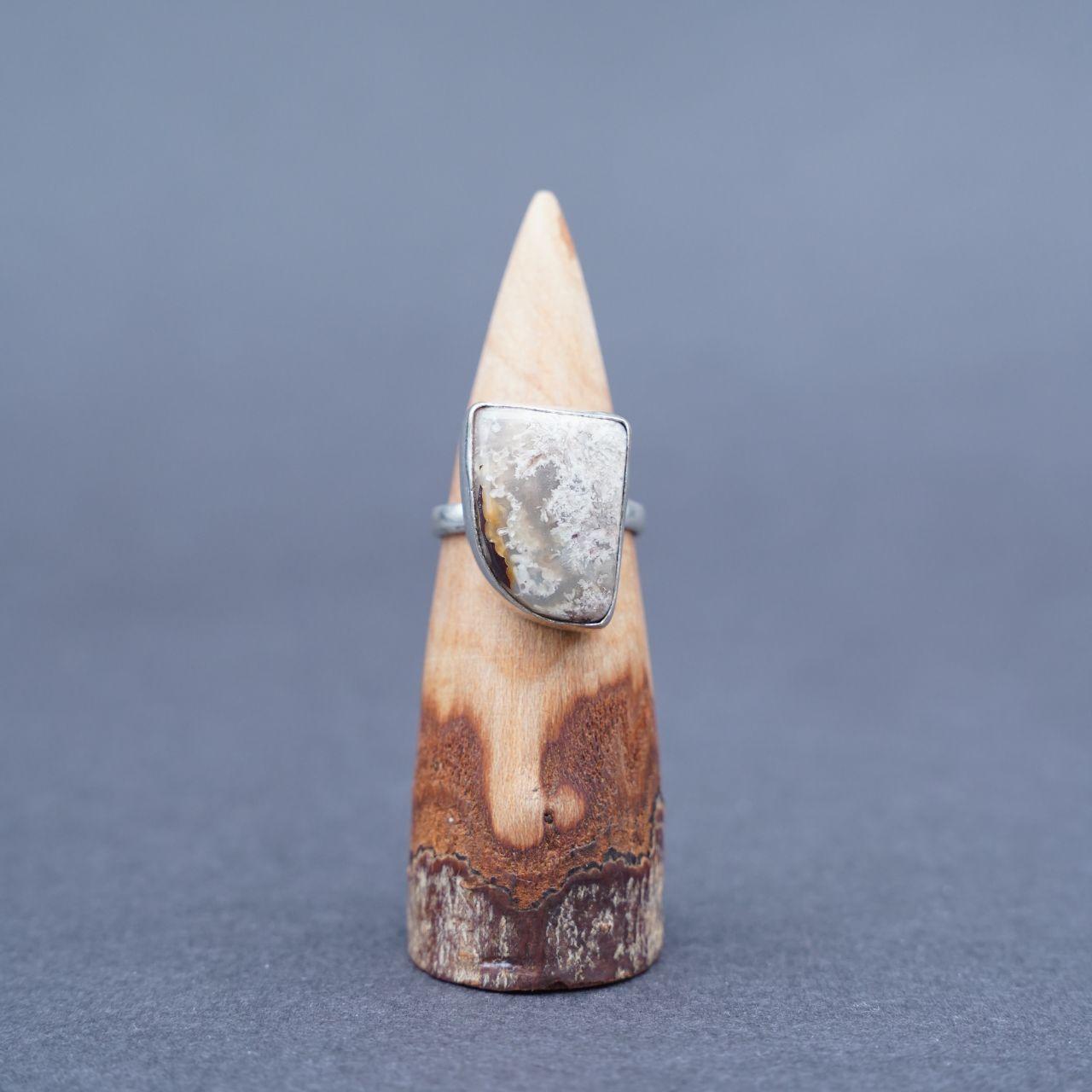 Silver Plated Dendrite Opal Gemstone Ring Size P1/2