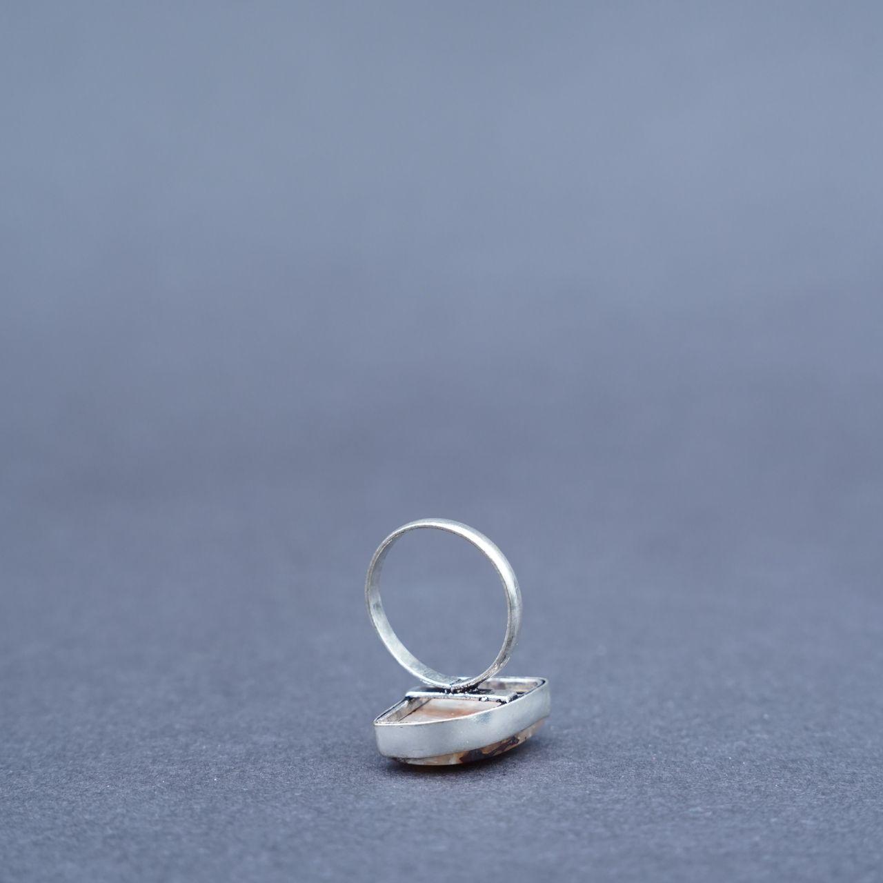 Silver Plated Dendrite Opal Gemstone Ring Size P1/2