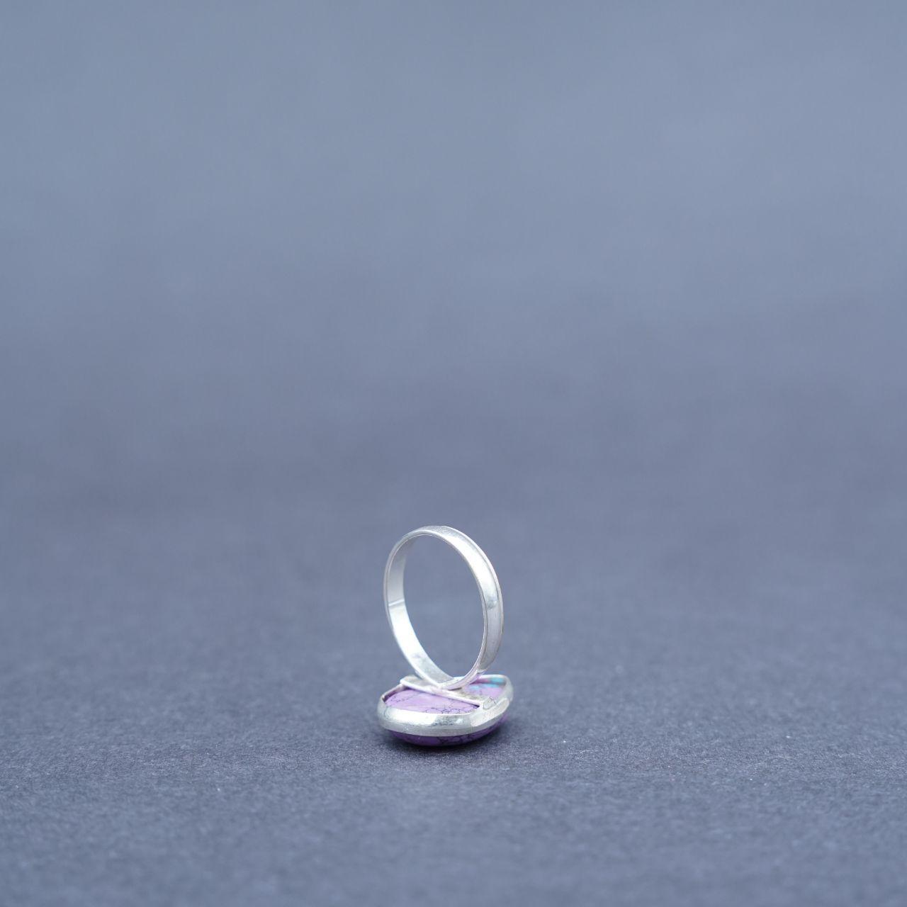 Silver Plated Purple Turquoise Gemstone Ring Size N1/2