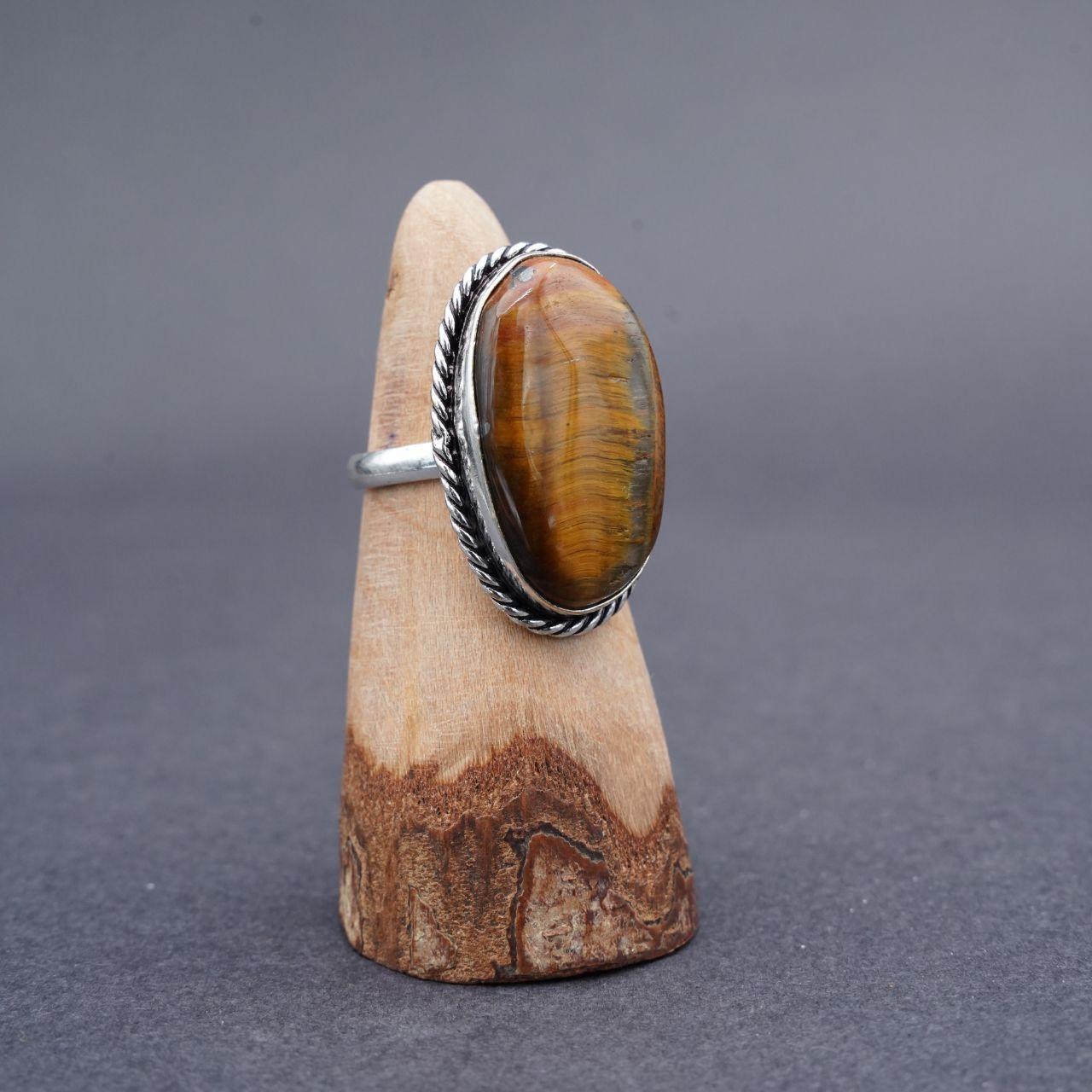Silver Plated Tiger's Eye Gemstone Ring Size T