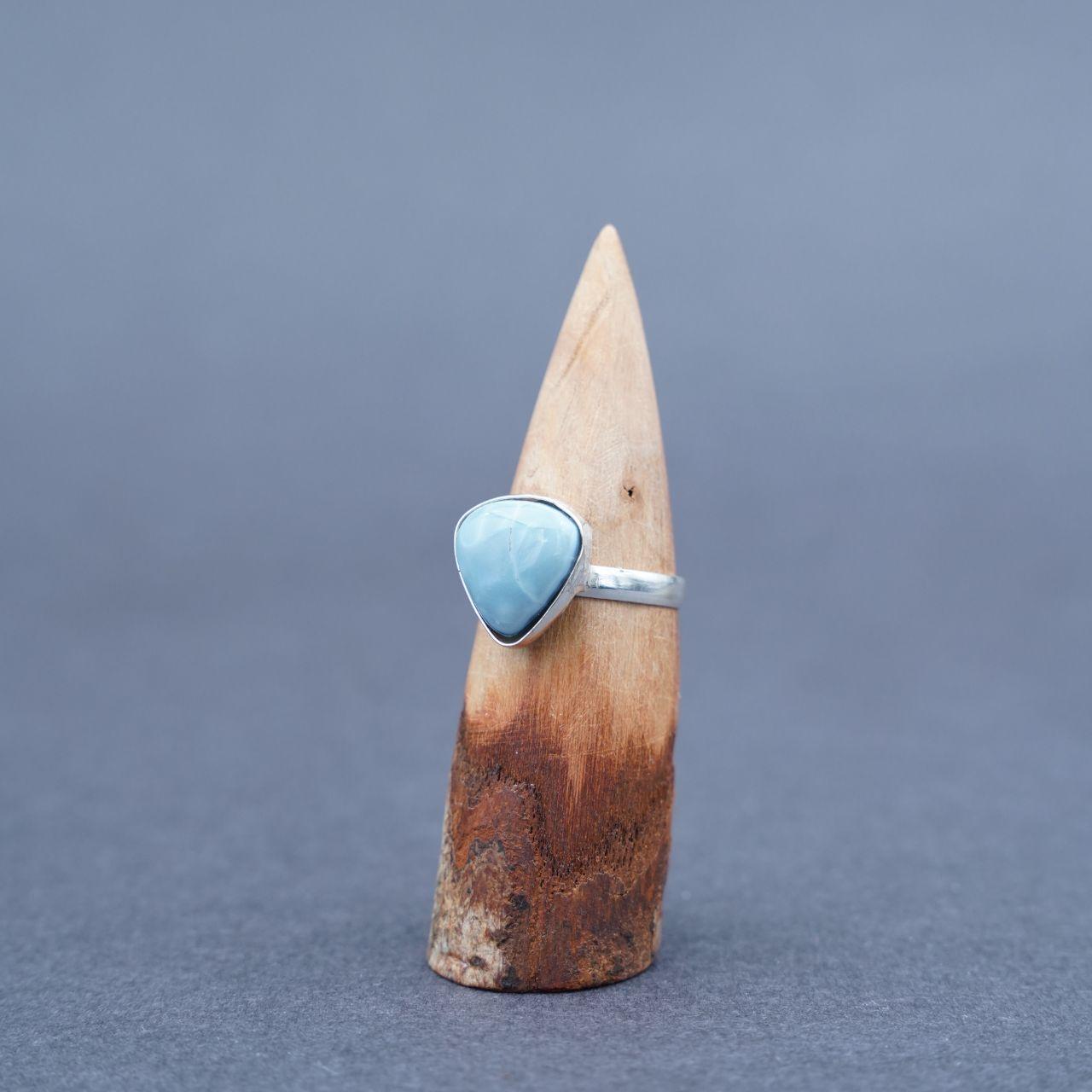 Silver Plated Natural Larimar Gemstone Ring Size O1/2