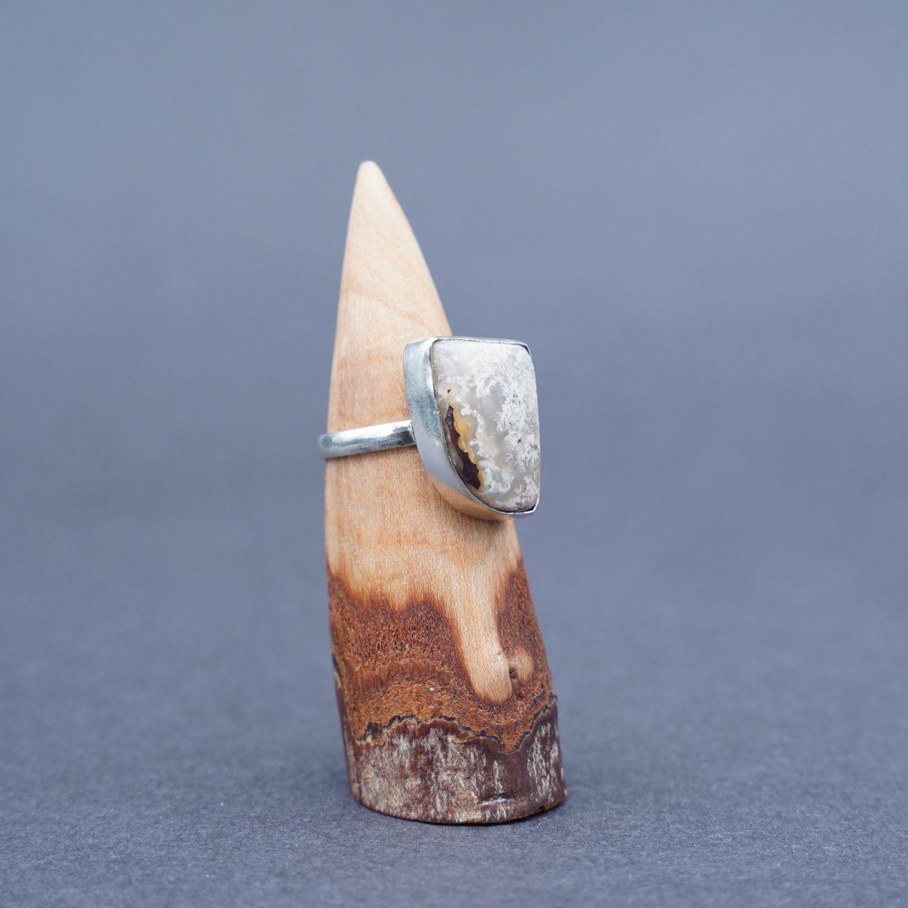 Silver Plated Dendrite Opal Gemstone Ring Size P1/2