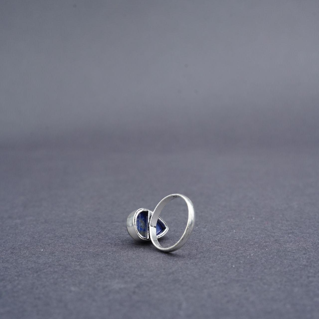 Silver Plated Lapis Lazuli Gemstone Ring Size L1/2