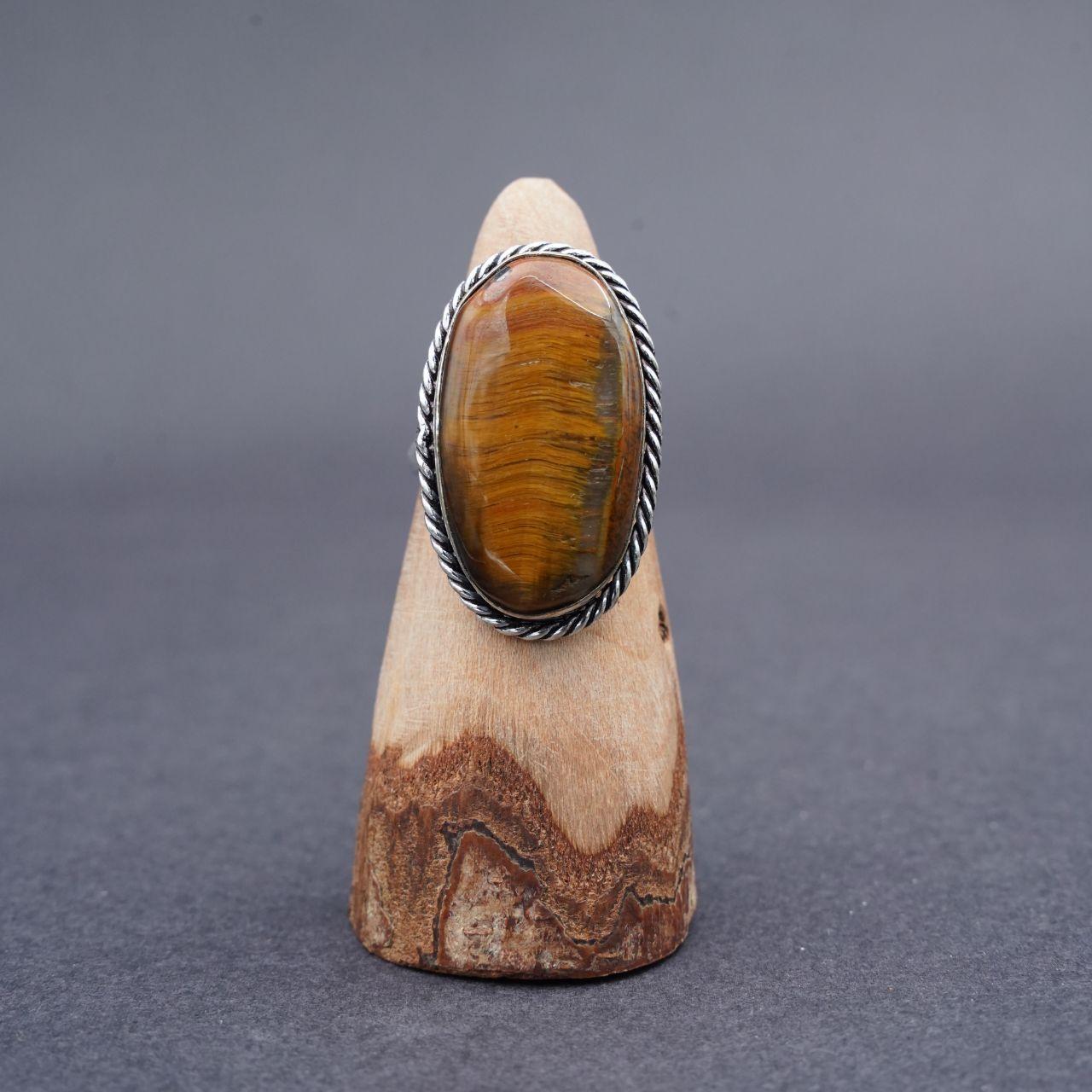 Silver Plated Tiger's Eye Gemstone Ring Size T