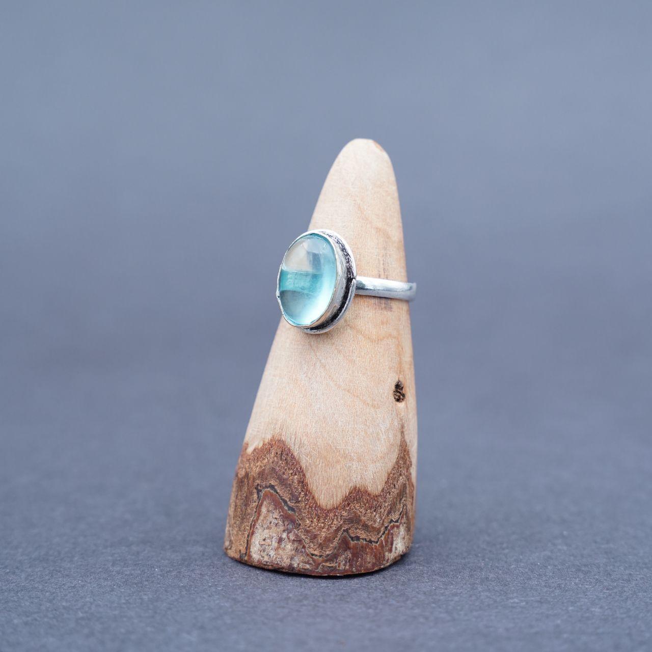 Silver Plated Aquamarine Gemstone Ring Size S