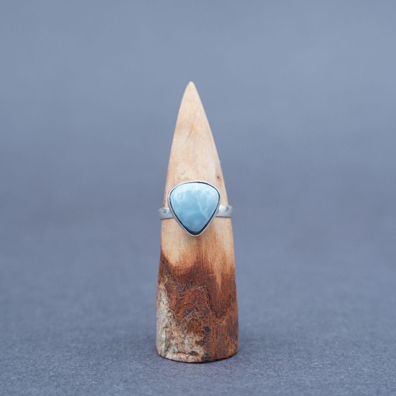 Silver Plated Natural Larimar Gemstone Ring Size O1/2