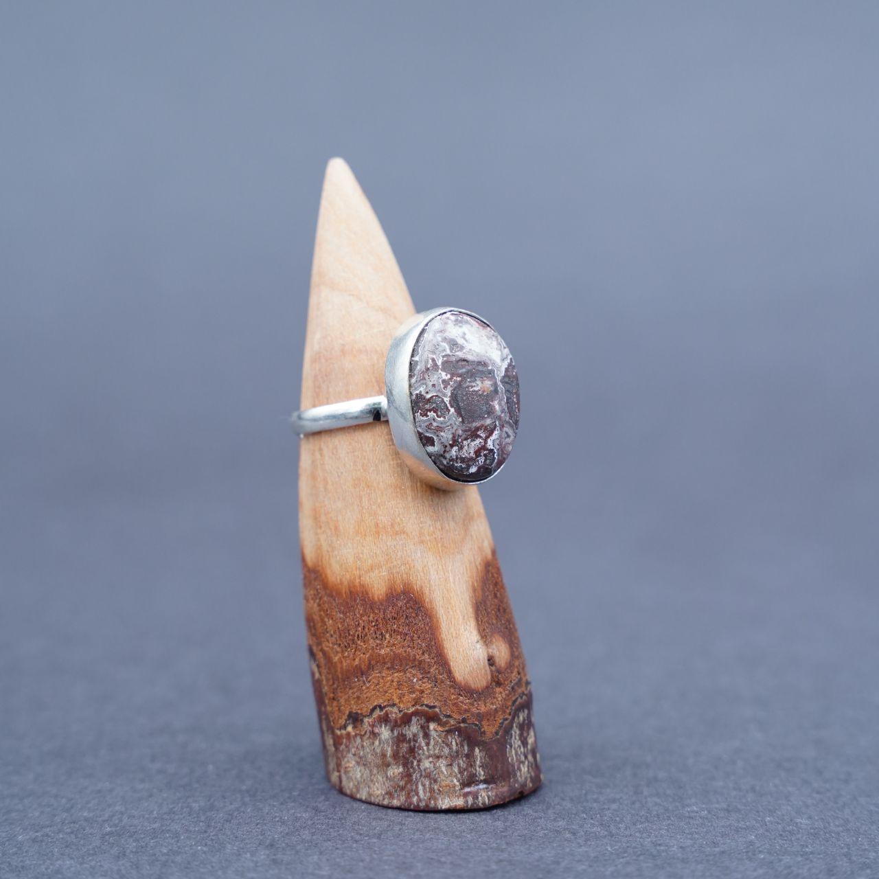 Silver Plated Crazy Lace Agate Gemstone Ring Size N1/2