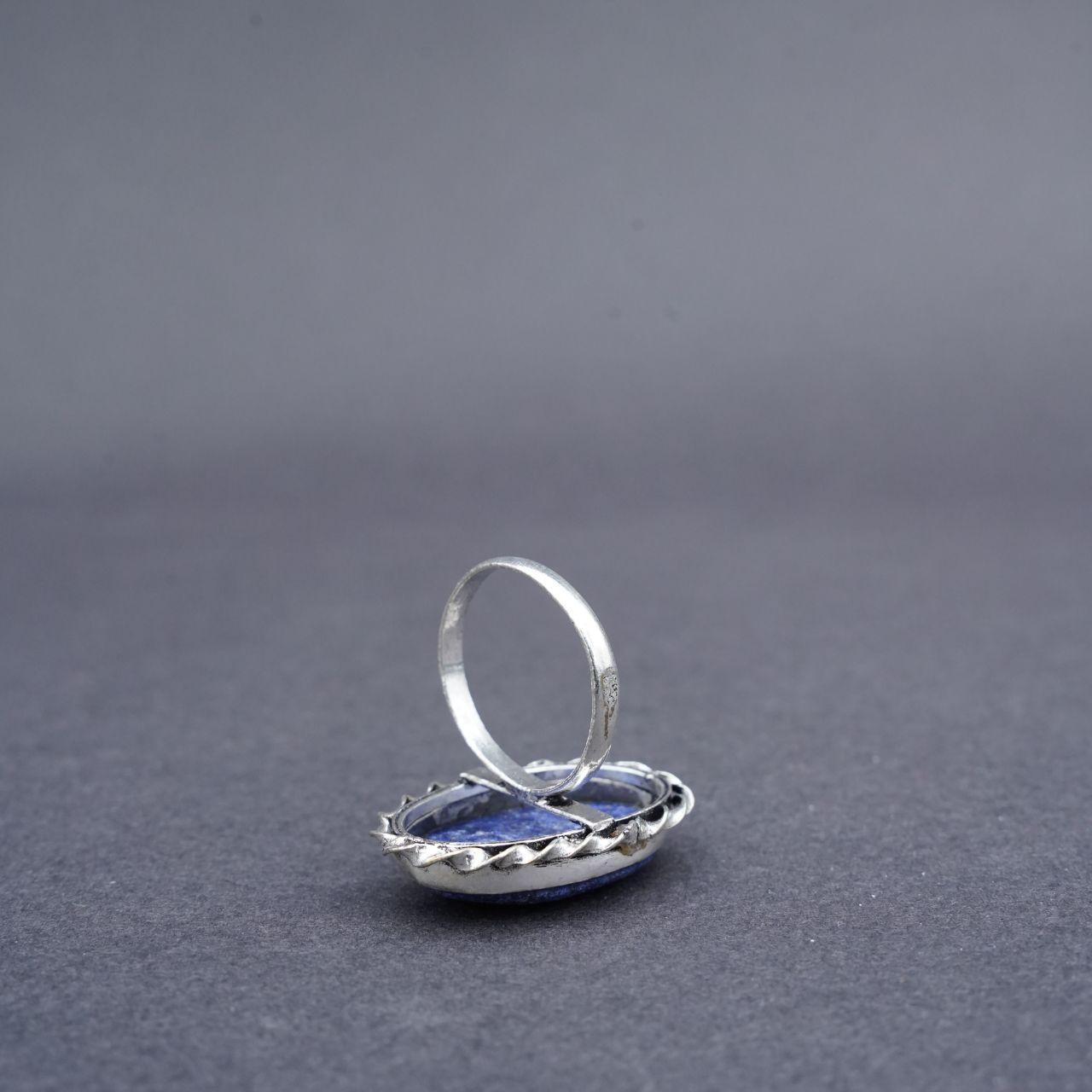Silver Plated Lapis Lazuli Gemstone Ring Size T