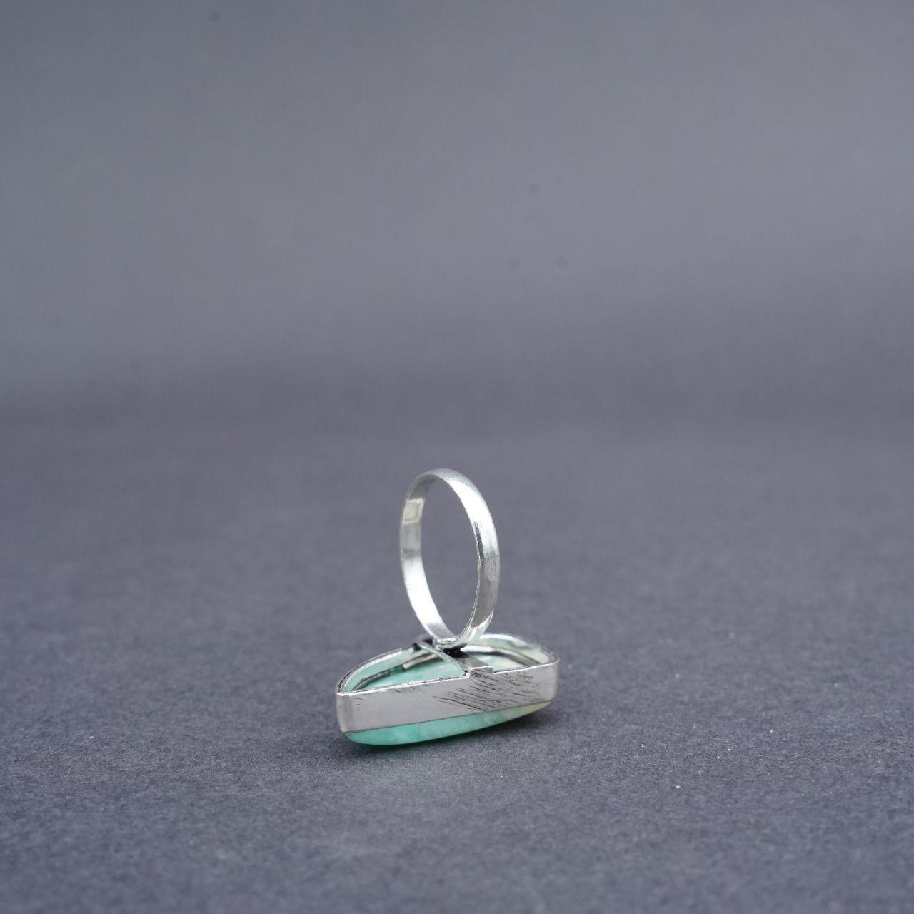 Silver Plated Aquamarine Gemstone Ring Size P1/2