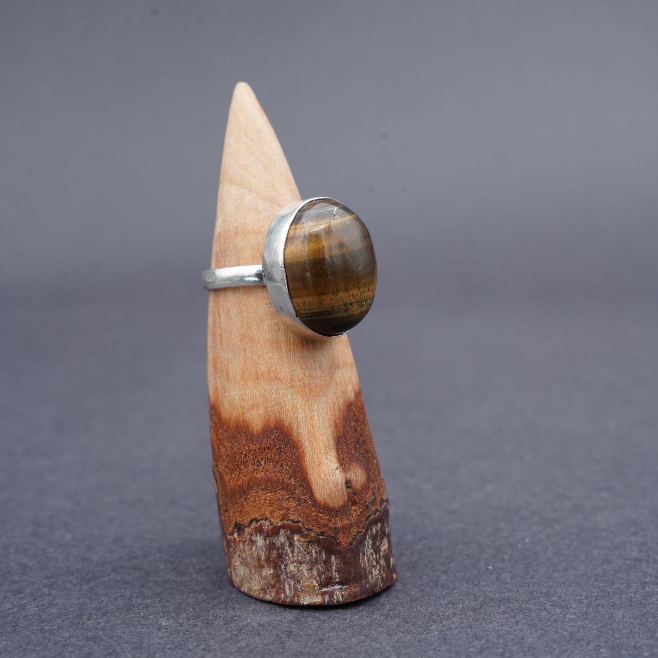 Silver Plated Tiger's Eye Gemstone Ring Size N1/2