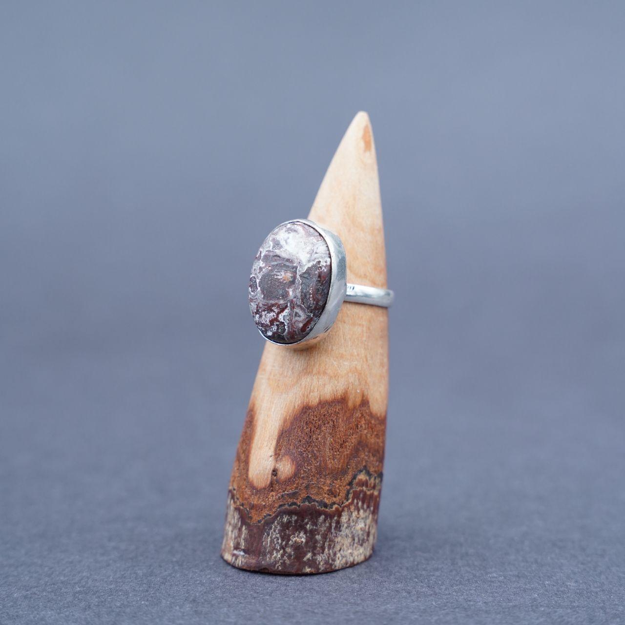 Silver Plated Crazy Lace Agate Gemstone Ring Size N1/2