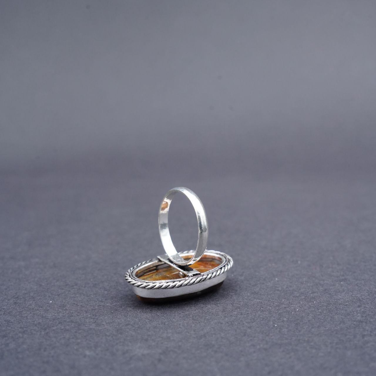 Silver Plated Tiger's Eye Gemstone Ring Size T