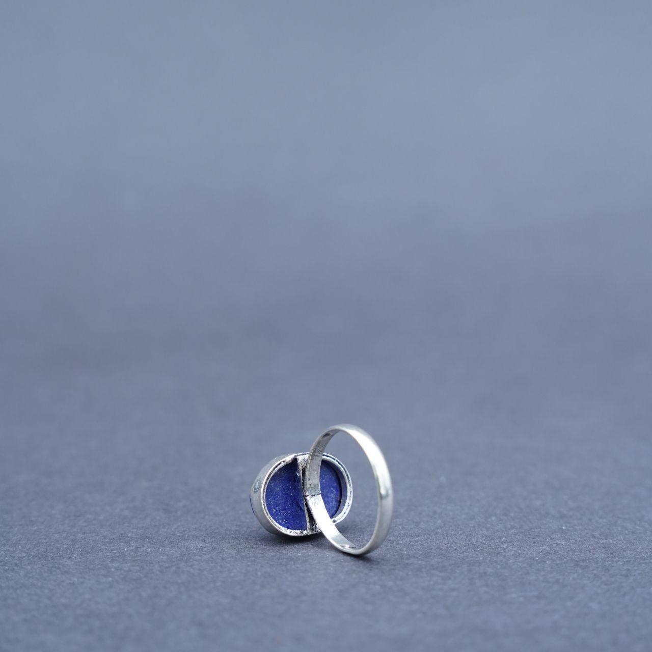 Silver Plated Lapis Lazuli Gemstone Ring Size Q1/2