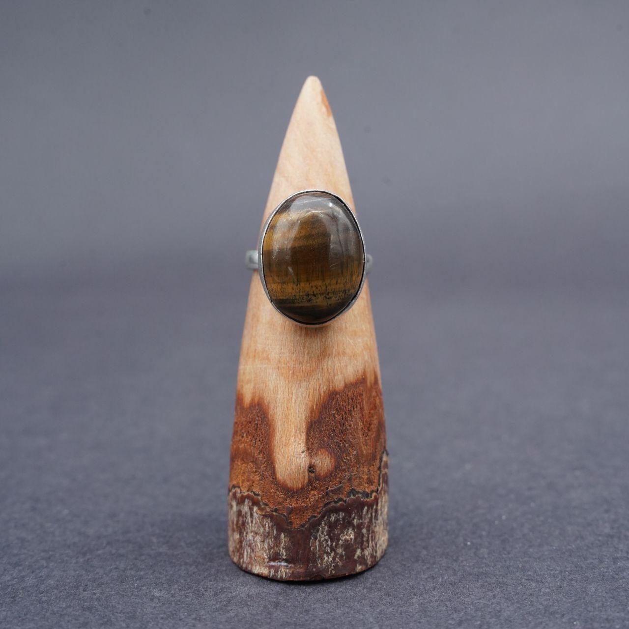 Silver Plated Tiger's Eye Gemstone Ring Size N1/2