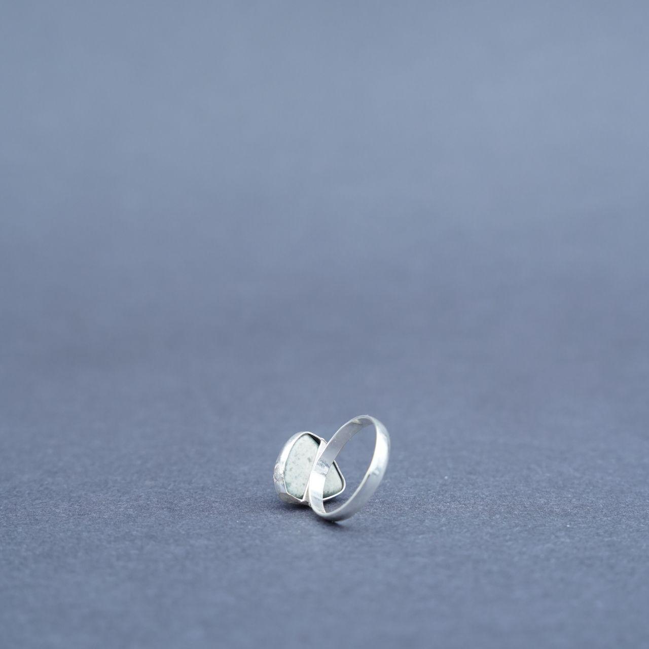 Silver Plated Natural Larimar Gemstone Ring Size O1/2