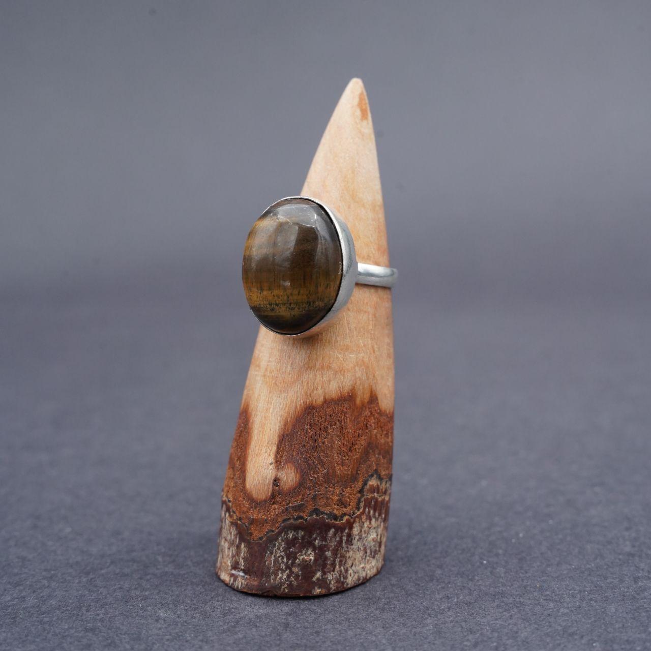 Silver Plated Tiger's Eye Gemstone Ring Size N1/2