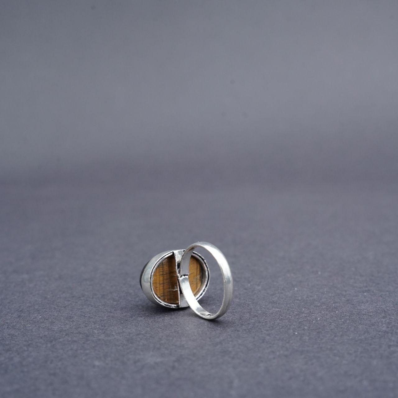 Silver Plated Tiger's Eye Gemstone Ring Size N1/2