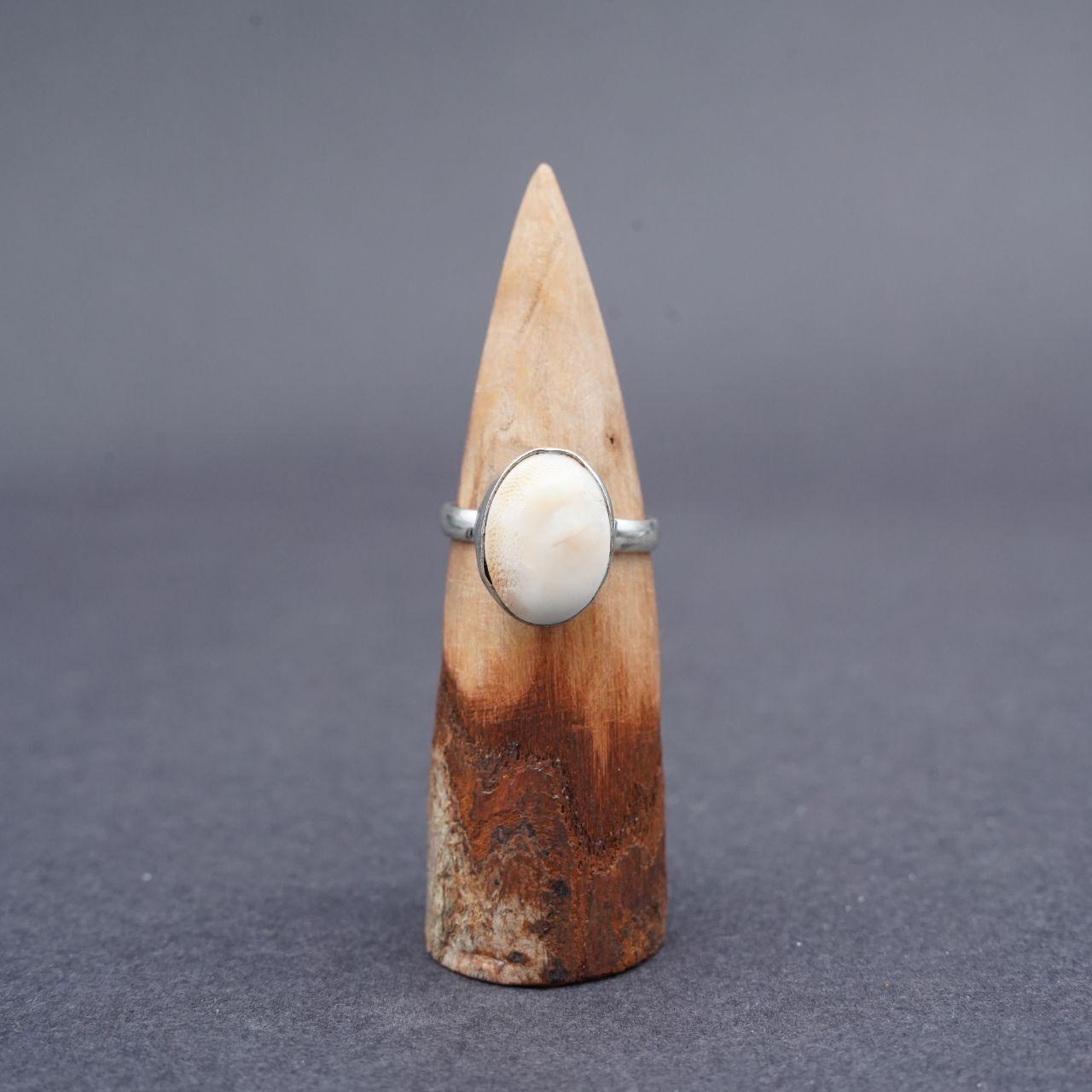 Silver Plated White Scolecite Gemstone Ring Size N1/2