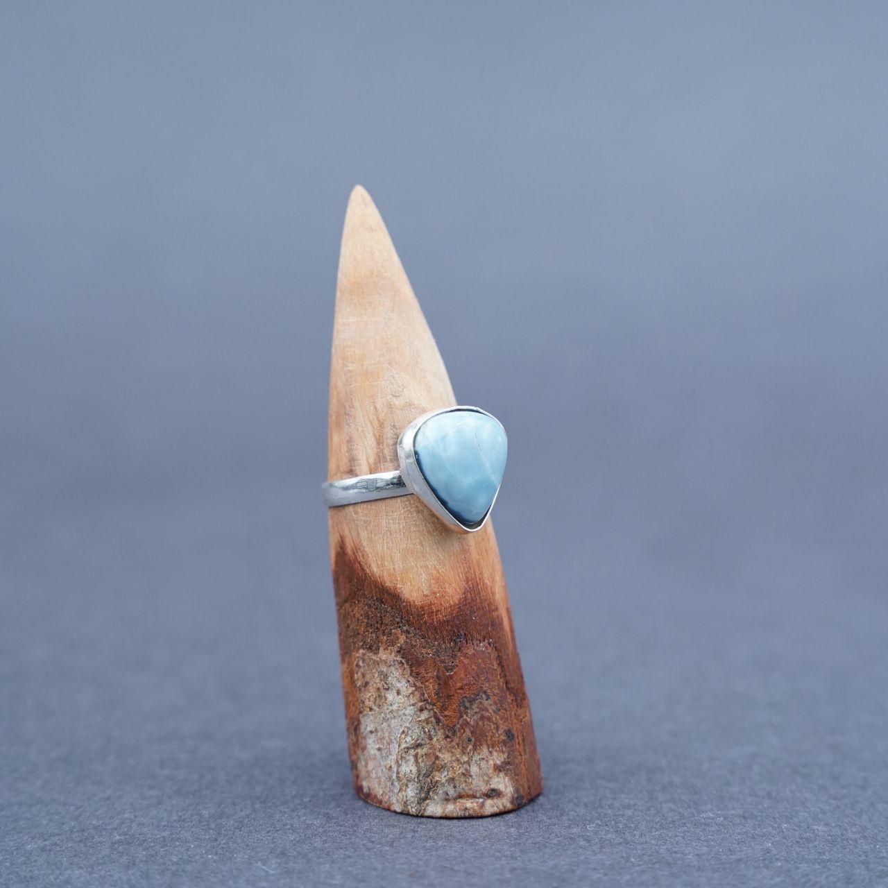 Silver Plated Natural Larimar Gemstone Ring Size O1/2